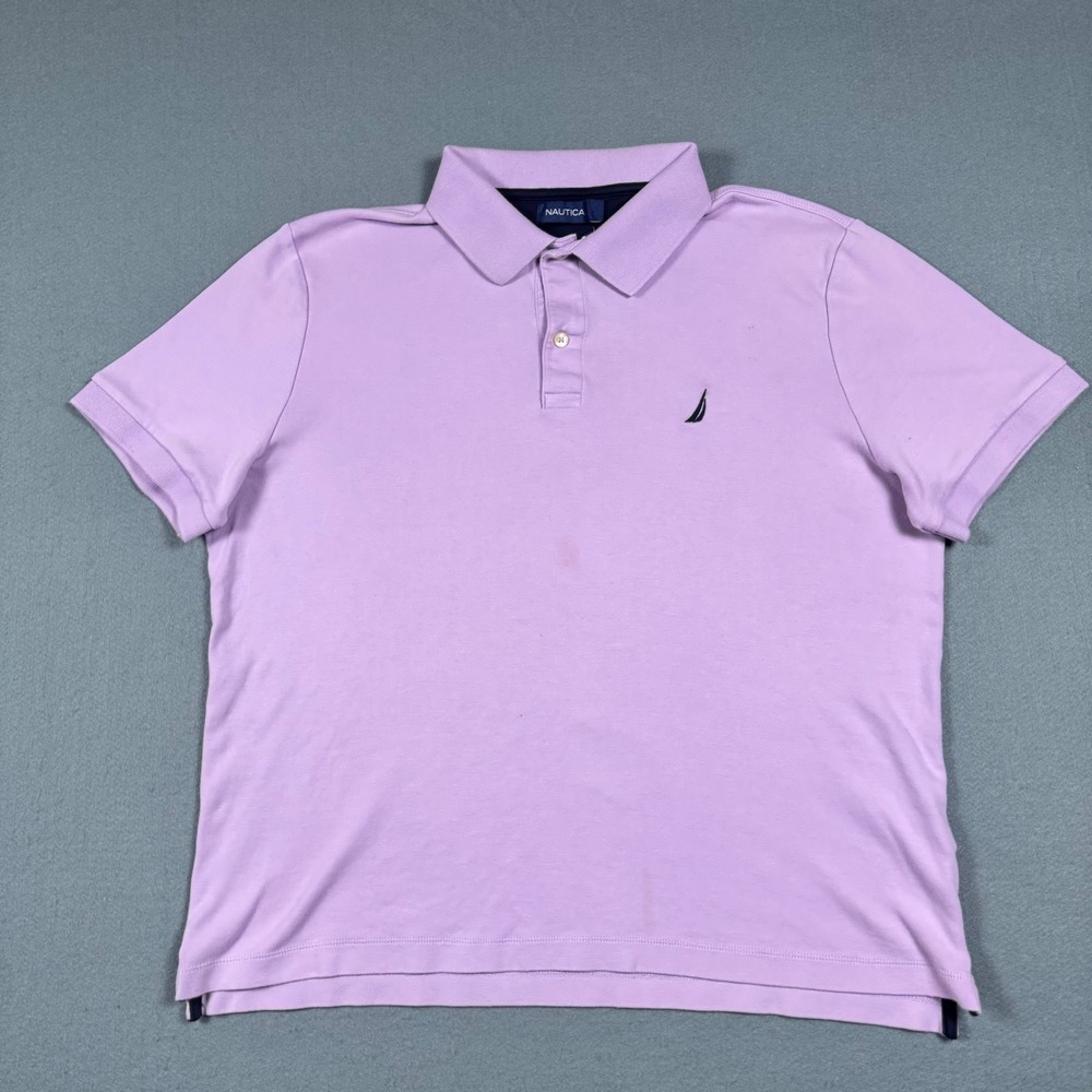Nautica Polo Shirt Mens XL Purple Short Sleeve Classic Fit Cotton Blend Logo Tee